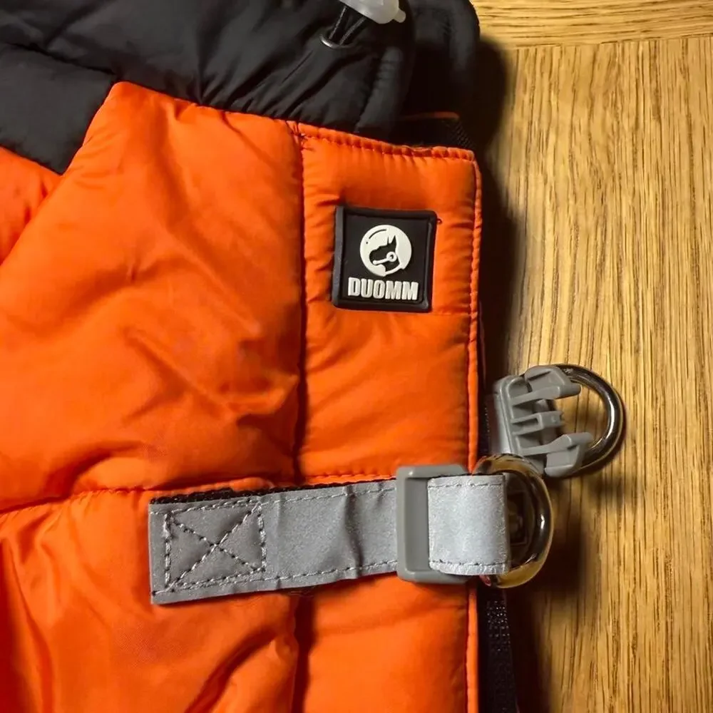 DUDUMA Orange Black Puffer Dog Jacket Coat Size XL Reflective Buckles
